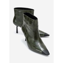 Luvi Rassel Yeşil Baskı Mat Burunlu Kadın Ince Topuklu Bot