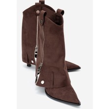 Luvi Lola Kahverengi Süet Fermuarlı Sivri Burunlu Kadın Topuklu Bot