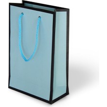 Alpjoy Mat Ada Mavi Lüks Karton Çanta 14X17X6 cm Pakette 24 Adet