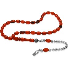 Tesbihane Kararmaz Metal Arnavut Zincir Zülfikar Püsküllü Arpa Kesim Turuncu Mini Boy Ateş Kehribar Tesbih