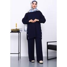 İmaj Butik Lacivert Bisiklet Yaka Çıtçıt Detaylı Modal Takım