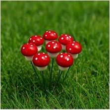 Yapay Mantar 10'lu Dekoratif Strafor Mantar Seti Kırmızı Beyaz Noktalı Mini Süs Teraryum Mantar