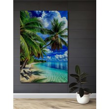 Teona Ahşap Tropik Cennet Kumsalı Yağlı Boya Görünümlü Ahşap Dekoratif Tablo Dikdörtgen Tablo