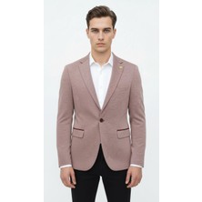 Plus Scorpion Açık Pembe Erkek Italyan Kesim Blazer Ceket – Kol Yamali, Slim Fit, Şık ve Modern Tasarım