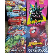 4 Adet Stickerli Boyama Kitabı (Süper Kahramanlar/örümcek Ad./squid Game/arabalar Figürlü)