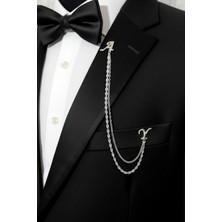 Godfroy Kişiye Özel Çift Harfli Zincirli Yaka Iğnesi Ceket & Damatlık & Blazer