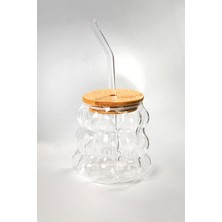 2 Adet  Paçi Bambu Kapak Üzüm Desenli Pipetli Kupa 300 cc