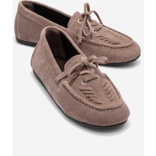 Luvi Lorven Vizon Süet Hakiki Deri Bağcıklı Kadın Loafer Ayakkabı