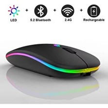Duhaline Rgb Led Işıklı Bluetooth+2.4GHz Kablosuz Şarjlı Lazer Mouse 800/1200/1600 Dpı Ev Ofis Oyun İçin