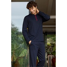 Kly %100 Pamuk Uzun Kollu Ekstra Battal Beden Erkek Pijama Takım Düz Desenli Homewear