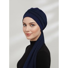 ELYSIANfidan Nova Bandana Lacivert Hazır Türban Tesettür Bone