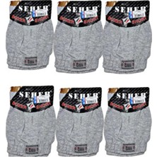 Seher 6'lı Paket Düğmeli Gri Erkek Boxer %100 Pamuklu Düz Desen Rahat Paça