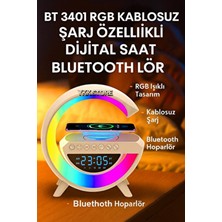 YKK Store Bt 3401 Kablosuz Şarj Özellikli Rgb Bluetooth Hoparlör ve Dijital Saat