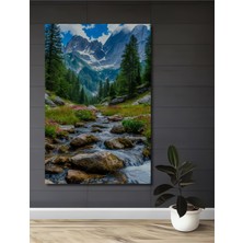 Teona Ahşap Eşsiz Alp Manzarası Sulu Boya Görünümlü Dekoratif Ahşap Tablo Dikdörtgen Tablo