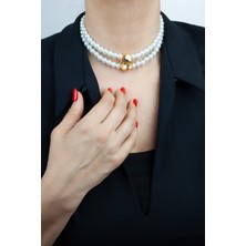 Liveyn Design Cam Inci Çift Sıralı Kristal Taşlı Kolye
