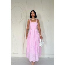 Etiler Collection Pembe Askılı Aparatlı Brode Elbise
