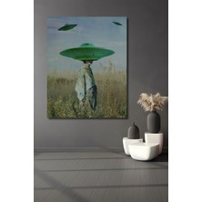 Teona Ahşap Uzaylılar ve Japon Kadın Yağlı Boya Görünümlü Ahşap Dekoratif Tablo Dikdörtgen Tablo