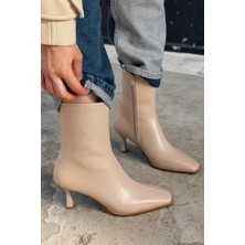 I Love Shoes Alderie Kadın Topuklu Bot Bej Mat Deri