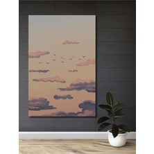 Teona Ahşap Gökyüzü Kuş Sürüsü Sulu Boya Görünümlü Ahşap Tablo Dikdörtgen Tablo