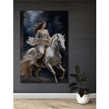 Teona Ahşap Beyaz Atlı Masal Prensesi Yağlı Boya Görünümlü Dekoratif Ahşap Tablo Dikdörtgen Tablo