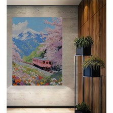 Teona Ahşap Pembe Tren Yolculuğu Yağlı Boya Görünümlü Ahşap Dekoratif Tablo Dikdörtgen Tablo