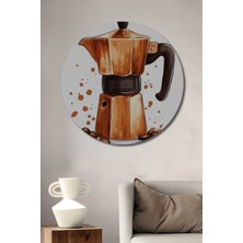 Teona Ahşap Italyan Kahve Makinesi Sulu Boya Görünümlü Ahşap Dekoratif Tablo Yuvarlak Tablo