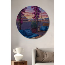 Teona Ahşap Romantik Teras Yağlı Boya Görünümlü Ahşap Dekoratif Tablo Yuvarlak Tablo