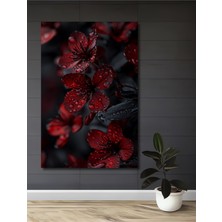 Teona Ahşap Kırmızı Çiçekler Yağlı Boya Görünümlü Ahşap Dekoratif Tablo Dikdörtgen Tablo