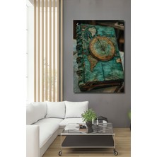 Teona Ahşap Eski Dünya Haritası ve Pusula Desenli Yağlı Boya Görünümlü Ahşap Dekoratif Tablo Dikdörtgen Tablo