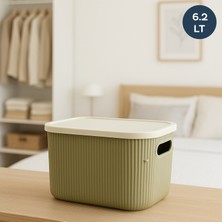 Homing Soft Yeşil Ekru Kapaklı Çok Amaçlı Kapaklı Organizer Kutu 6.2lt