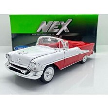 1.24 Ölçek Welly Marka Lisanslı 1955 Oldsmobile Süper 88 Kırmızı Beyazlı Çift Renk Metal Araba