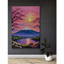 Teona Ahşap Pembe Gökyüzünde Fuji Dağı Yağlı Boya Görünümlü Ahşap Dekoratif Tablo Dikdörtgen Tablo
