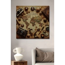 Teona Ahşap Ahşap Dekoratif Dünya Haritası Yağlı Boya Görünümlü Seyahat Hatırası Tablo Dikdörtgen Tablo