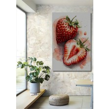 Teona Ahşap Canlı Suluboya Görünümlü Çilek Sanat Ahşap Dekoratif Tablo Dikdörtgen Tablo