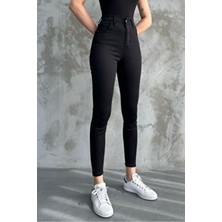 Belirtilmemiş jns Kadın Siyah Skinny Dar Paça Kot Pantolon Regular Kesim Likralı Denim Kumaş