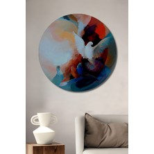 Teona Ahşap Gökyüzü Güvercinleri Yağlı Boya Görünümlü Modern Sanat Ahşap Dekoratif Tablo Yuvarlak Tablo