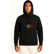 Bahriyeli Collection Kapüşonlu Romanian Flag Of Romania Folklore Pattern Göğüs Tasarımlı Unisex Sweatshirt