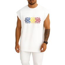 Bahriyeli Collection Oversize Romanian Flag Of Romania Folklore Pattern Göğüs Tasarımlı Atlet