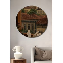 Teona Ahşap Yağlı Boya Görünümlü Ahşap Tablo Pencereden Şehir Manzarası ve Kitap Işığı Modern Sanat