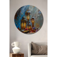 Teona Ahşap Ramazan Fenerleri Yağlı Boya Görünümlü Ahşap Dekoratif Tablo Yuvarlak Tablo