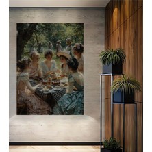 Teona Ahşap Salon Sohbeti Sulu Boya Görünümlü Sanat Tablosu Dekoratif Ahşap Tablo Dikdörtgen Tablo