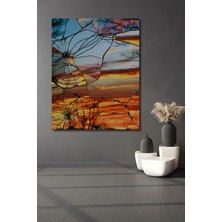 Teona Ahşap Kırık Aynada Gün Batımı Yağlı Boya Görünümlü Ahşap Dekoratif Tablo Dikdörtgen Tablo