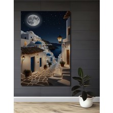 Teona Ahşap Beyaz Evler Gecesi Ahşap Dekoratif Tablo Yağlı Boya Görünümlü Sanat Eseri Dikdörtgen Tablo