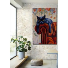 Teona Ahşap Siyah Kedi Yağlı Boya Görünümlü Ahşap Dekoratif Tablo Dikdörtgen Tablo