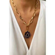 Liveyn Design Mor Yakut Görünümlü Gold Kolye