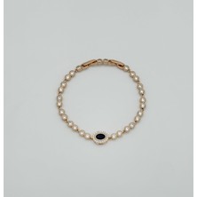 Mavika Jewellery 18K Rose Gold Oval Black Bileklik