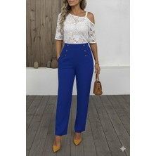 Mç Plus Kadın Düğme Detay Bol Paça Ithal Krep Pantolon