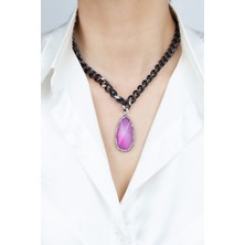 Liveyn Design Doğal Taş Siyah Zincir Kolye