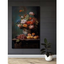Teona Ahşap Görkemli Yağlı Boya Görünümlü Çiçekler Meyveler Tablosu Ahşap Dekoratif Tablo Dikdörtgen Tablo