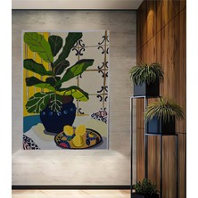 Teona Ahşap Sanatçı Esintisi Saksı Limonlar Yağlı Boya Görünümlü Dekoratif Ahşap Tablo Dikdörtgen Tablo